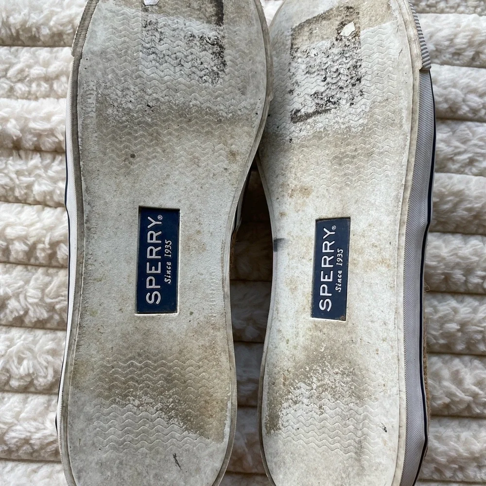 Sperry Top-Sider Women’s Boat Shoes Size 8.5M White Canvas & Tan Leather - Picture 3 of 9